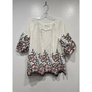 Kindred Embroidered Floral Blouse Top Womens Size PM Petite Medium Peasant Boho